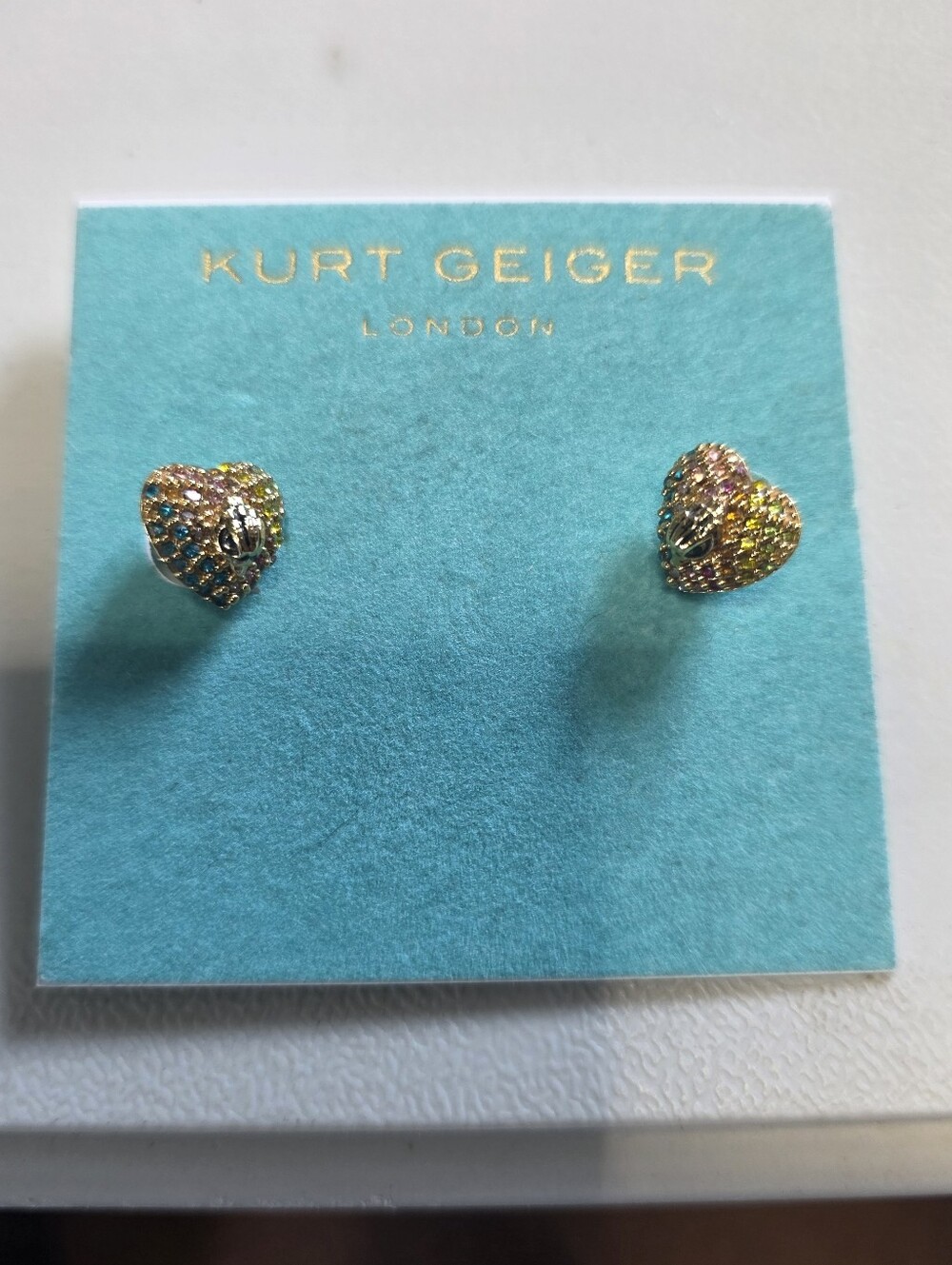 Kurt Geiger Gold Tone Multicolor Heart Stud Earrings